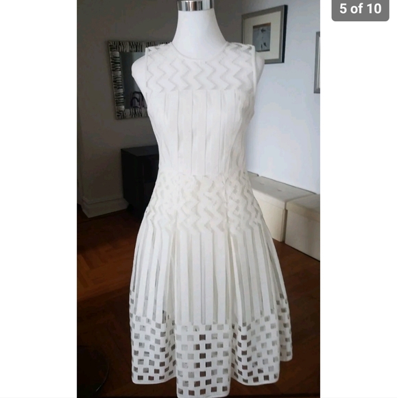 SOLD ‼️ $750.00 NWT Milly Women's Dress Illusion Filament Pleat White 6 S - Picture 5 of 11